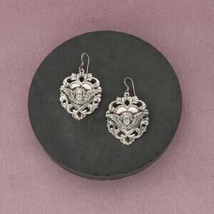 sterling silver vintage cherub angel scroll heart dangle earrings